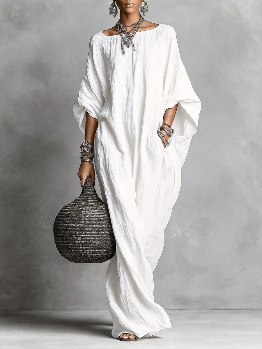 Round Neck Batwing Sleeve Oversized Maxi Dress 3