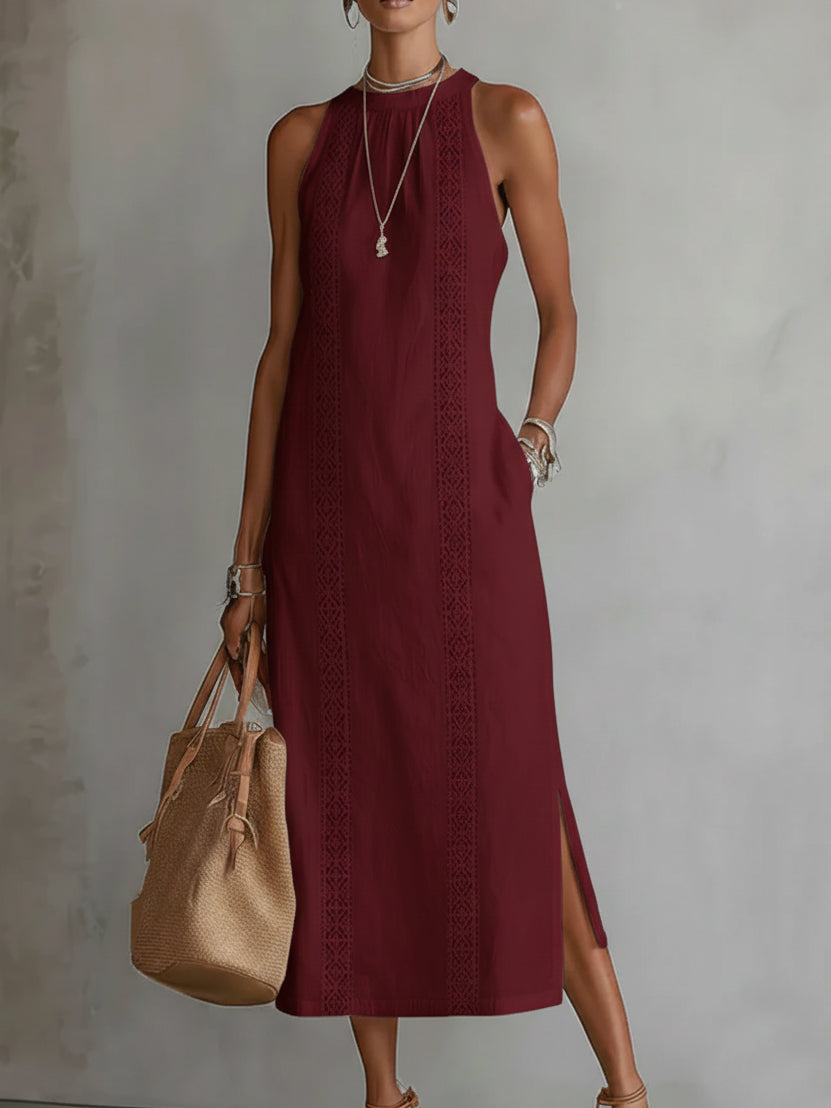Halter Neck Lace Trim Side Split Maxi Dress 6