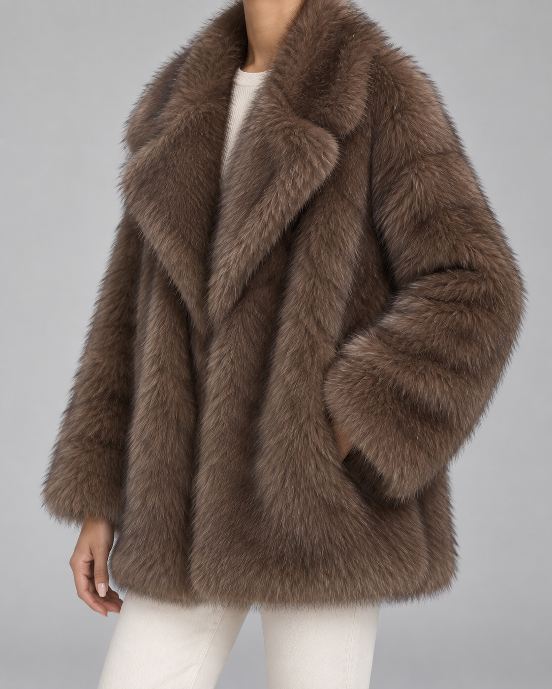 Shawl Collar Oversized Faux Fur Coat 3