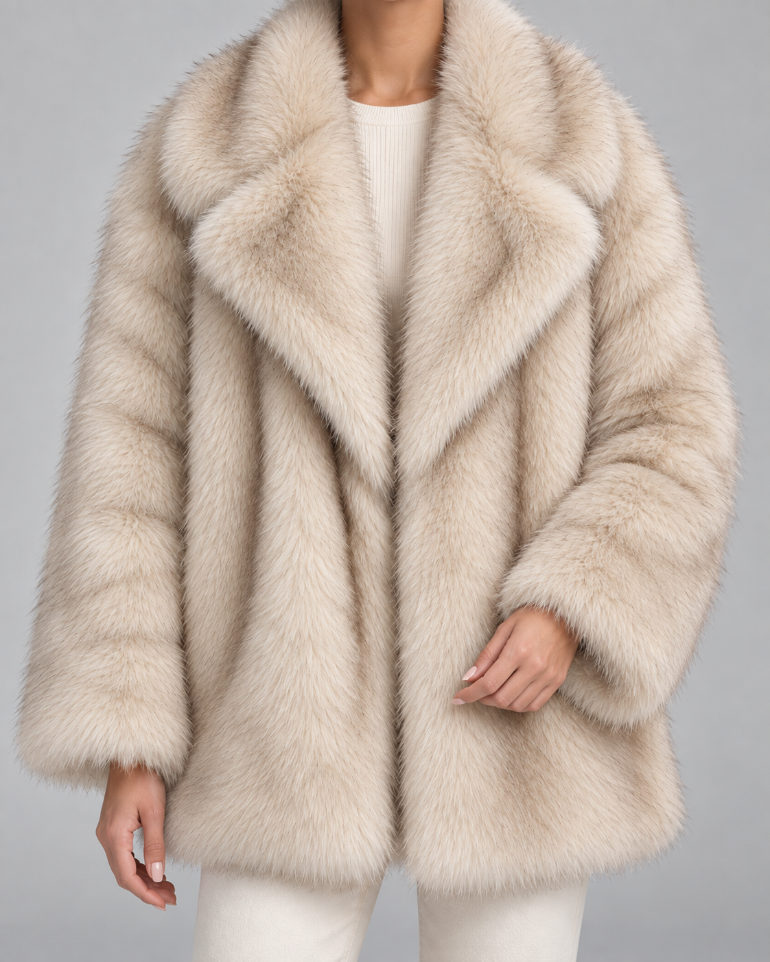 Shawl Collar Oversized Faux Fur Coat 6