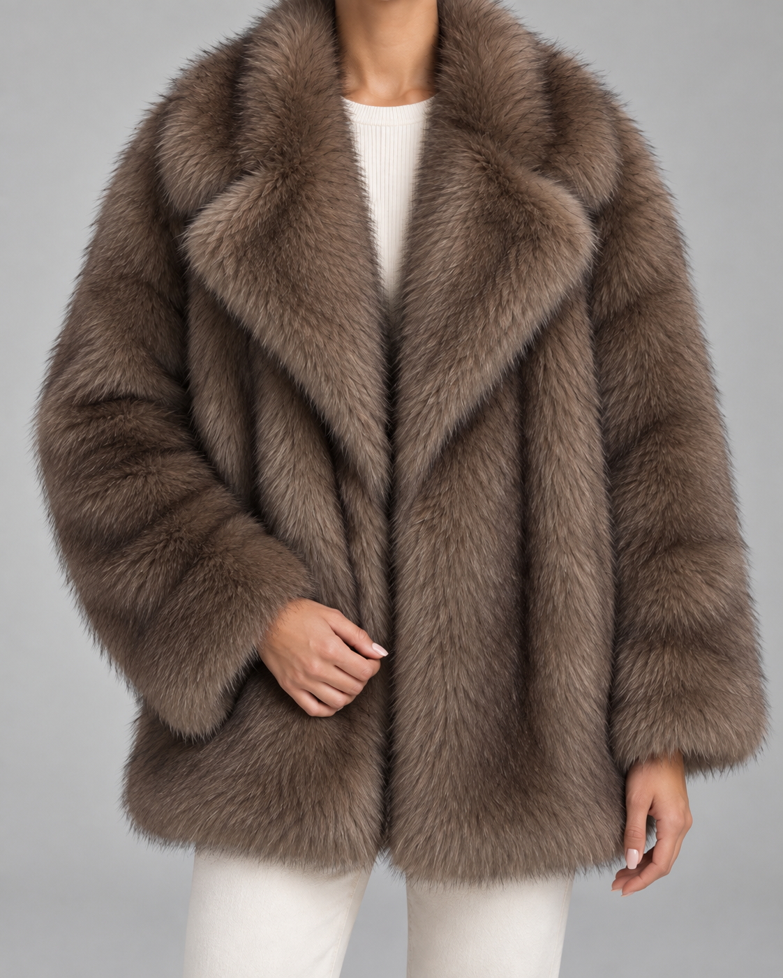 Shawl Collar Oversized Faux Fur Coat