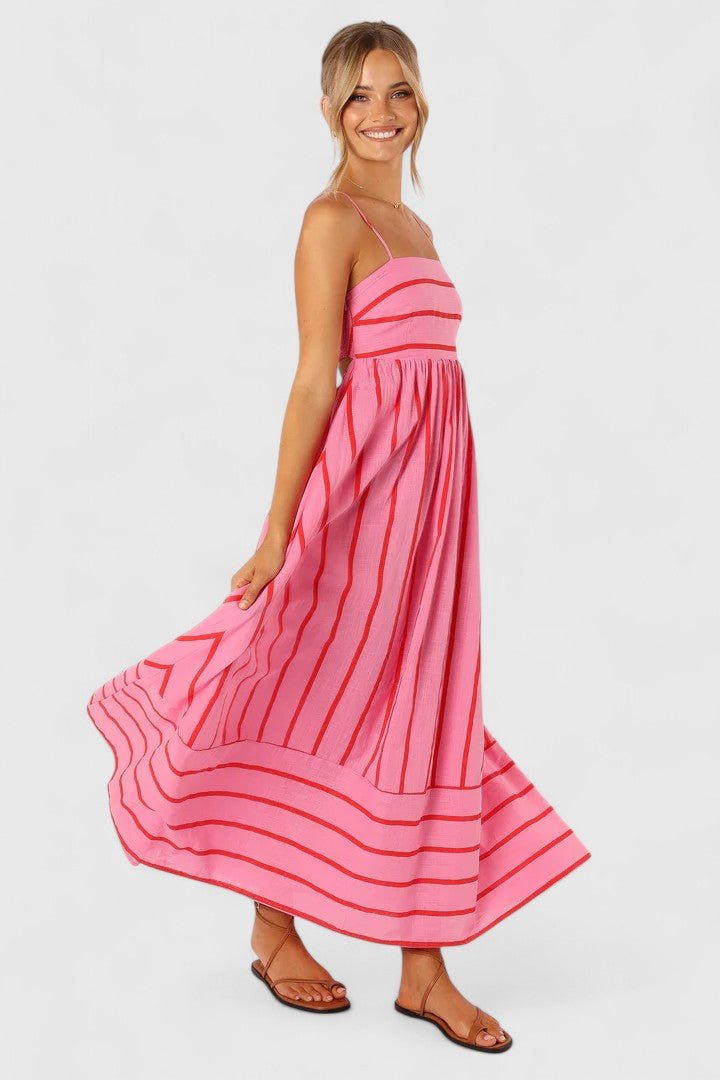 Striped Square Neck Spaghetti Strap Maxi Dress