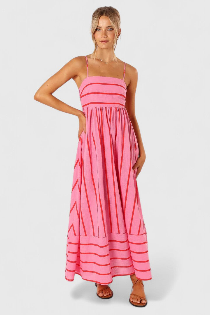 Striped Square Neck Spaghetti Strap Maxi Dress 7