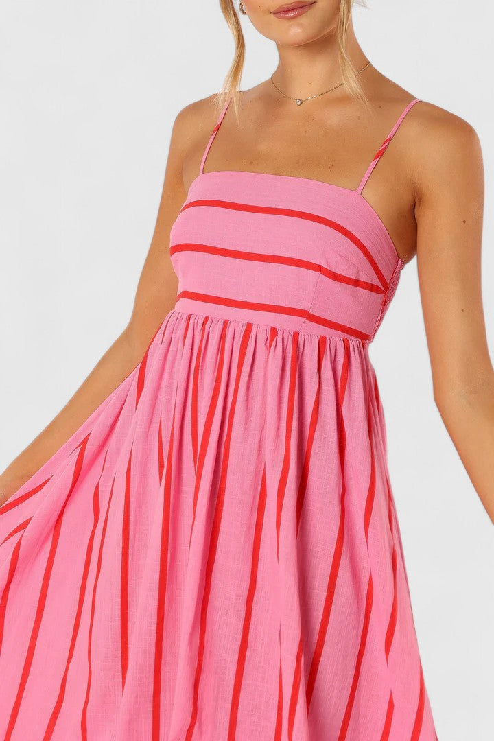 Striped Square Neck Spaghetti Strap Maxi Dress 8