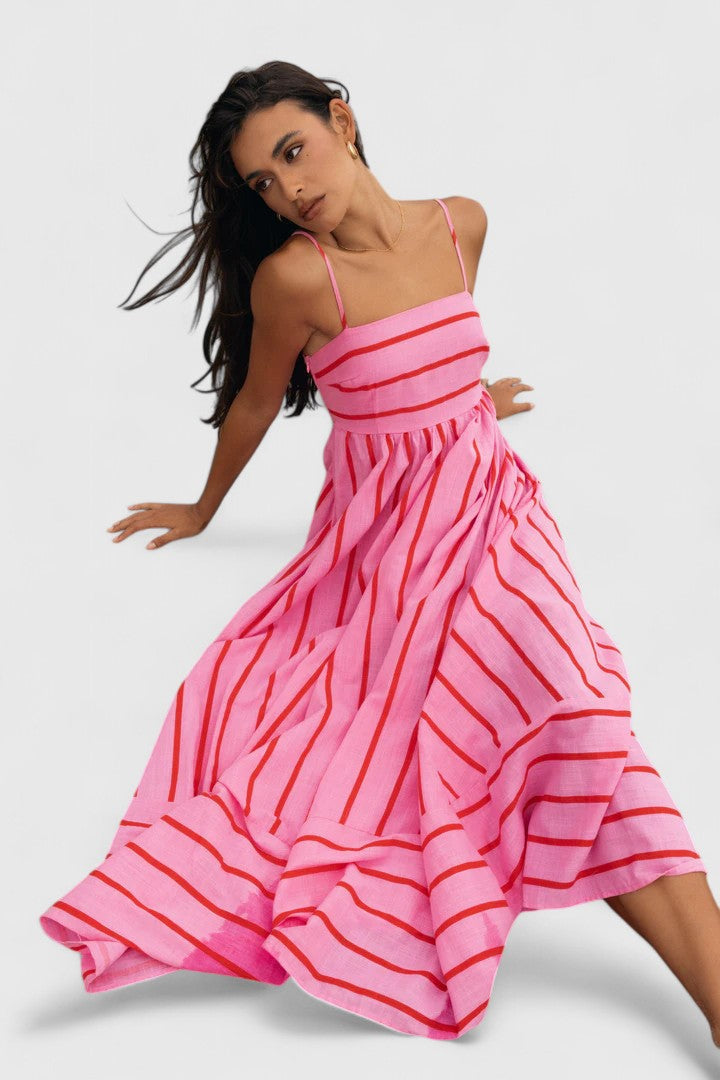 Striped Square Neck Spaghetti Strap Maxi Dress 10