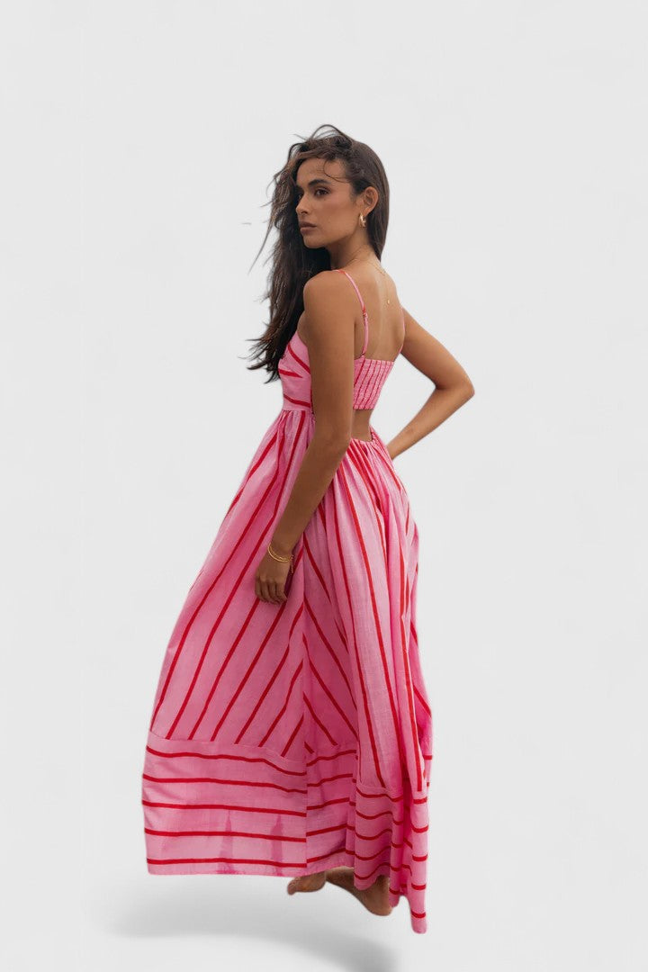 Striped Square Neck Spaghetti Strap Maxi Dress 11