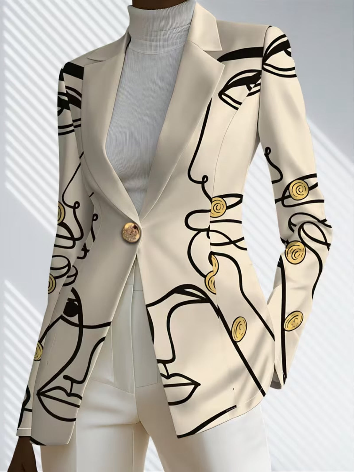 Abstract Line Art Print Single Button Blazer 4