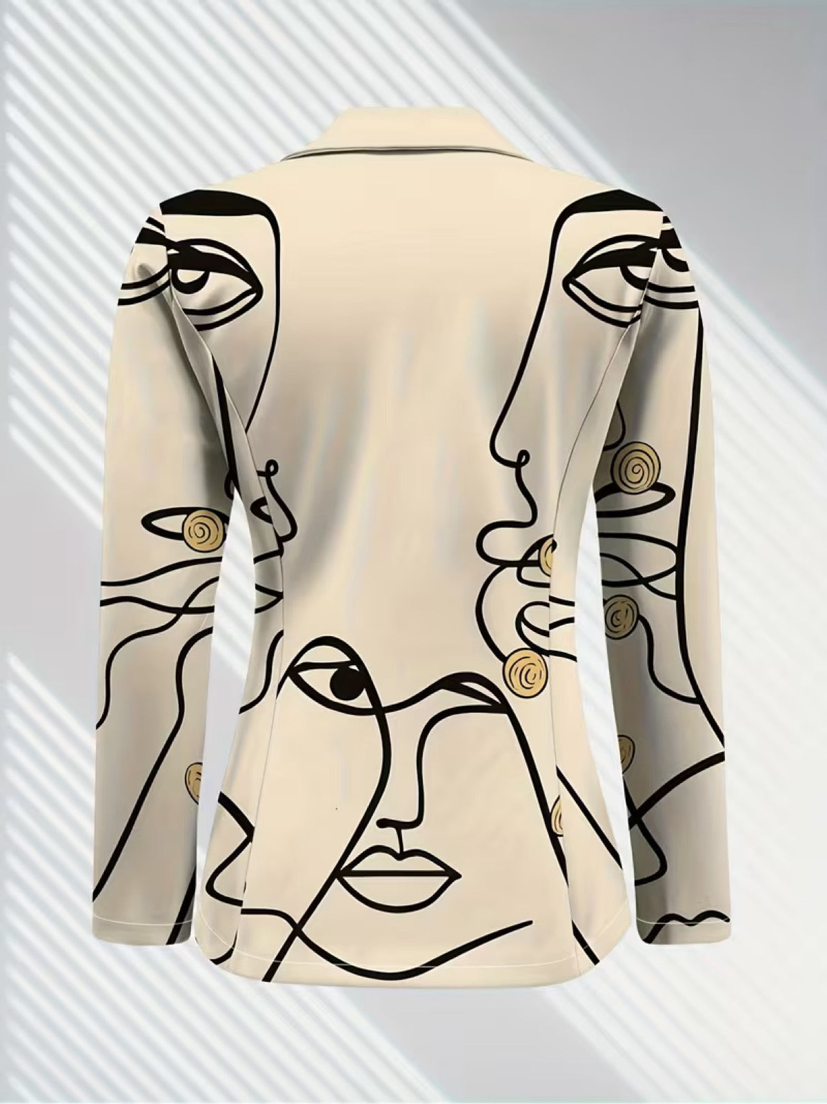 Abstract Line Art Print Single Button Blazer 6