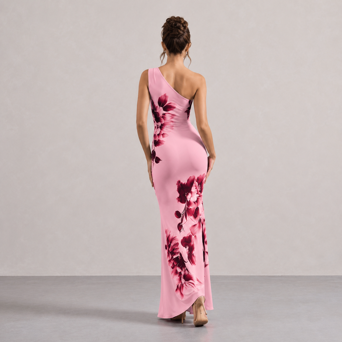 Floral One Shoulder Ruched Fishtail Maxi Dress 3