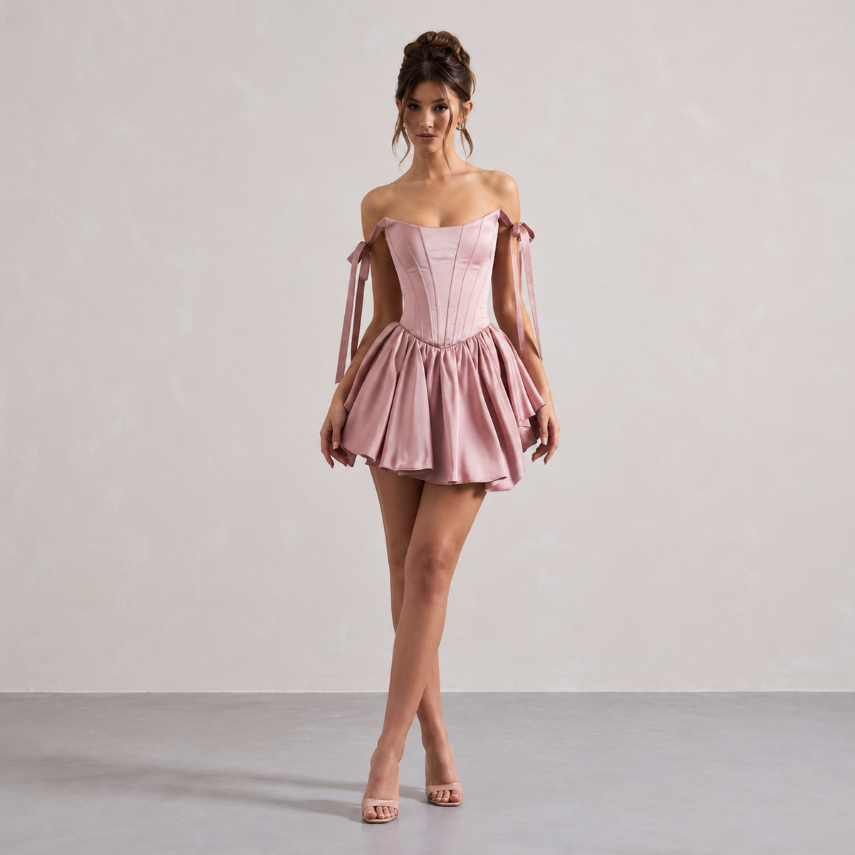 Strapless Corset Tie Sleeve Drop Waist Mini Dress 4