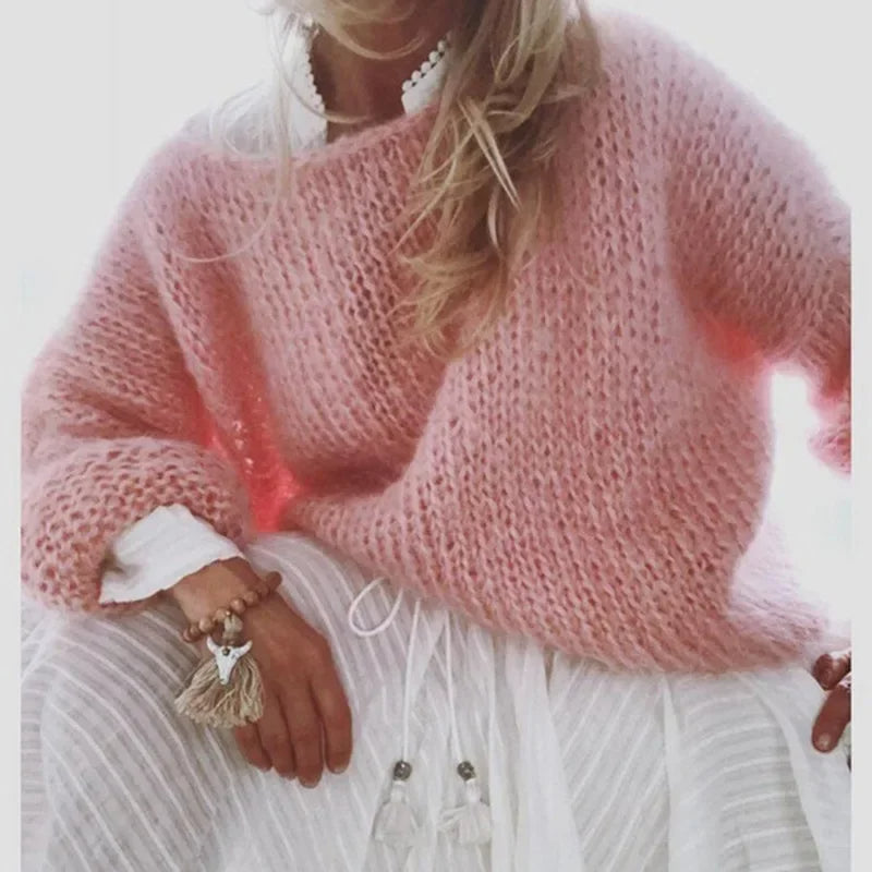 Boat Neck Fuzzy Knit Oversized Sweater 7