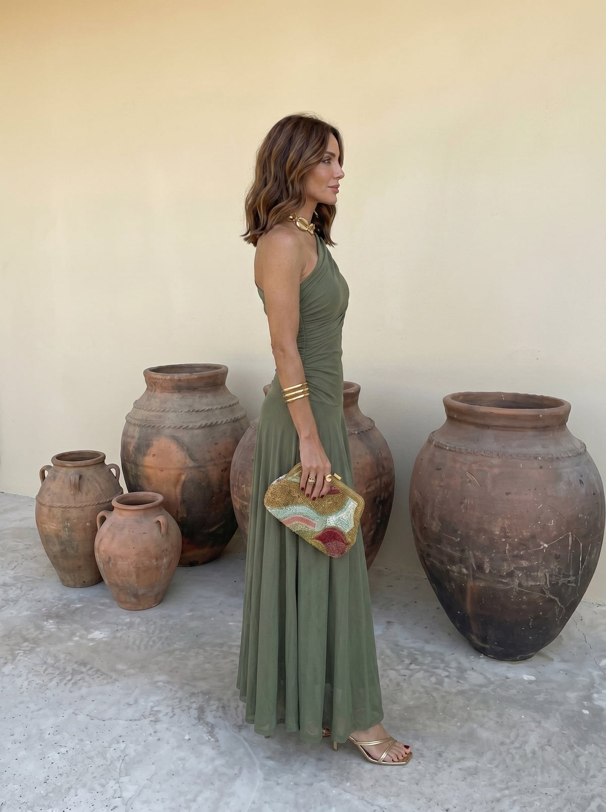 Off Shoulder Ruched Draped Fit and Flare Maxi Dress 7