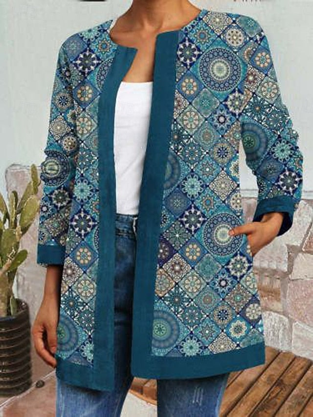 Floral Print Contrast Trim Open Front Boho Jacket 3