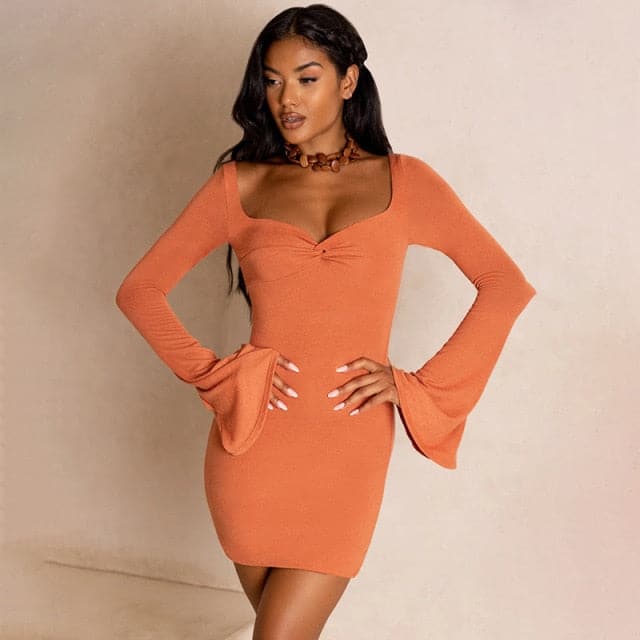 Sweetheart Bell Sleeve Ruched Bodycon Mini Dress - View 5