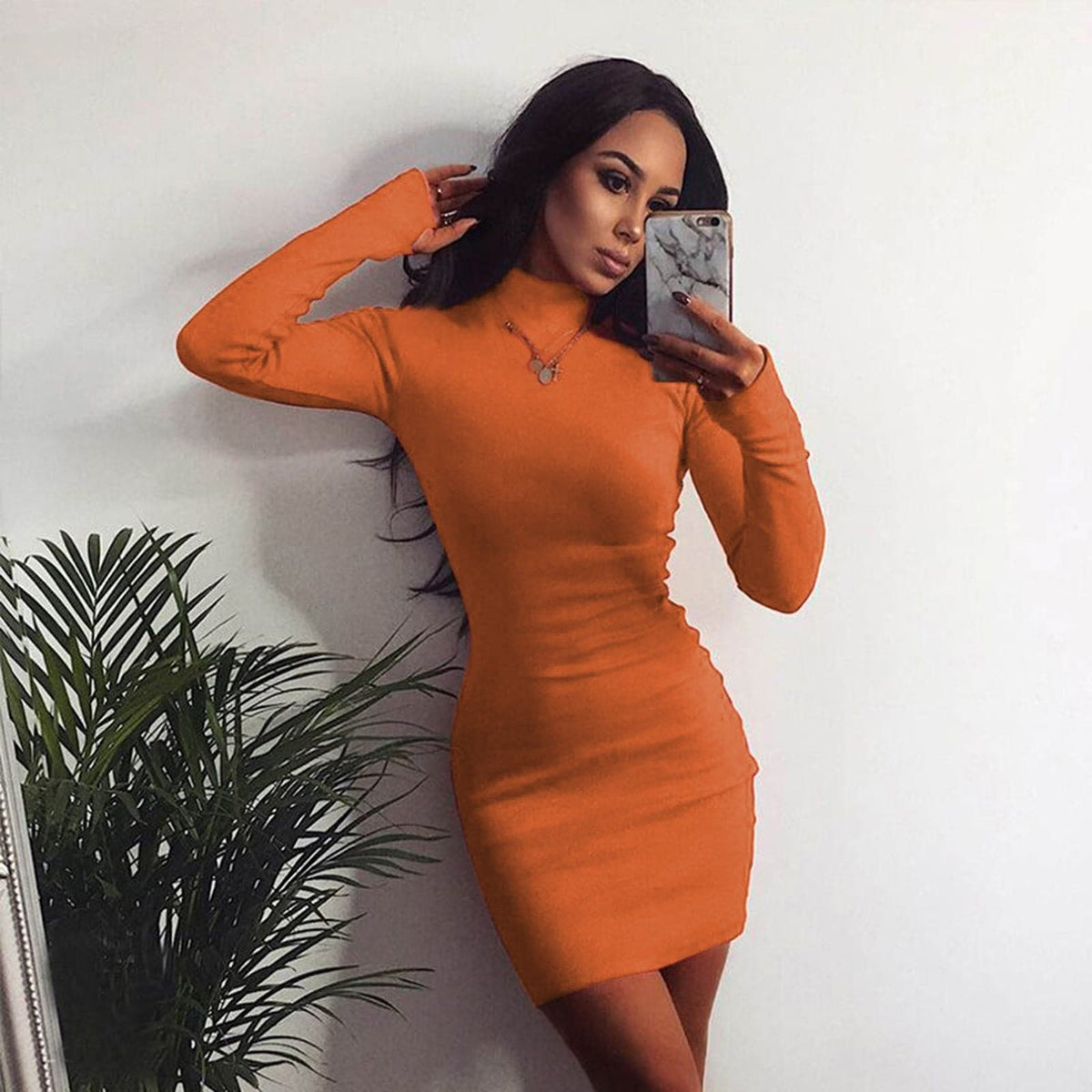 Knit Turtleneck Long Sleeve Bodycon Mini Dress - View 5