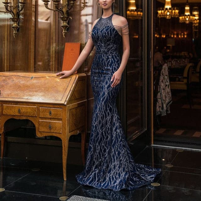 Glitter Spaghetti Strap Ruched Mermaid Maxi Dress - View 5