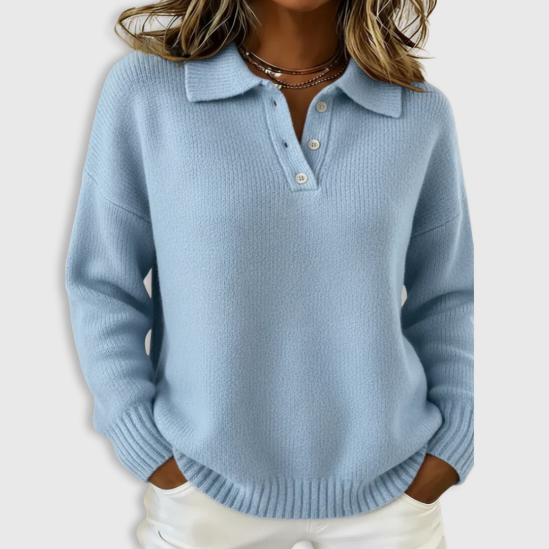 Collared Button Placket Long Sleeve Knit Sweater 2