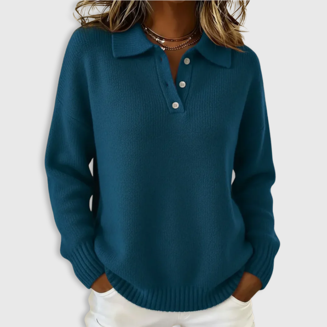 Collared Button Placket Long Sleeve Knit Sweater 3