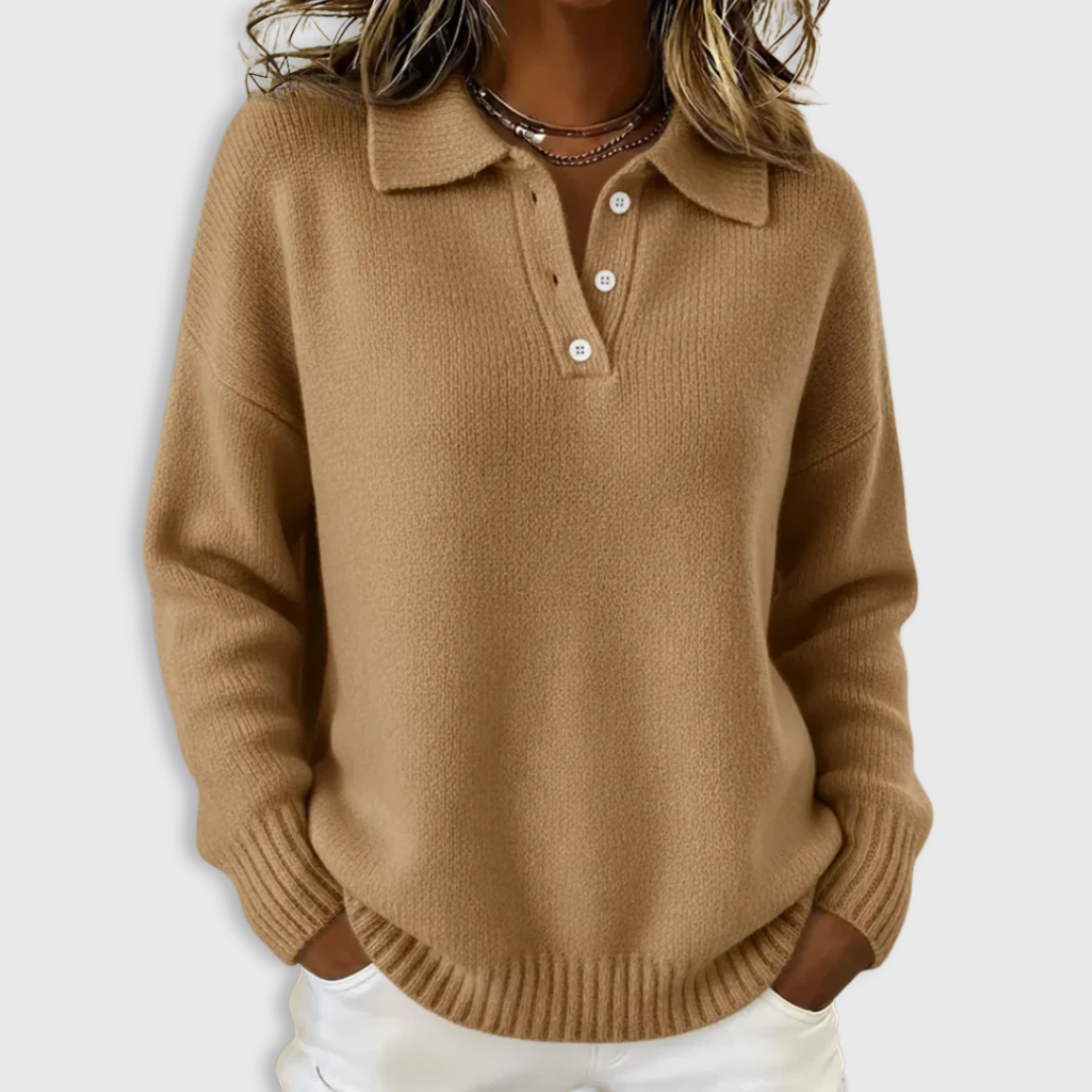 Collared Button Placket Long Sleeve Knit Sweater 4