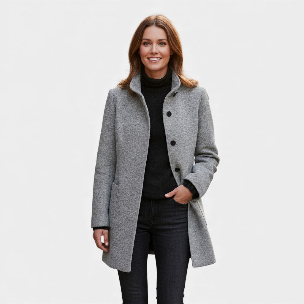 Stand Collar Single Breasted Wool Look Longline Coat 2