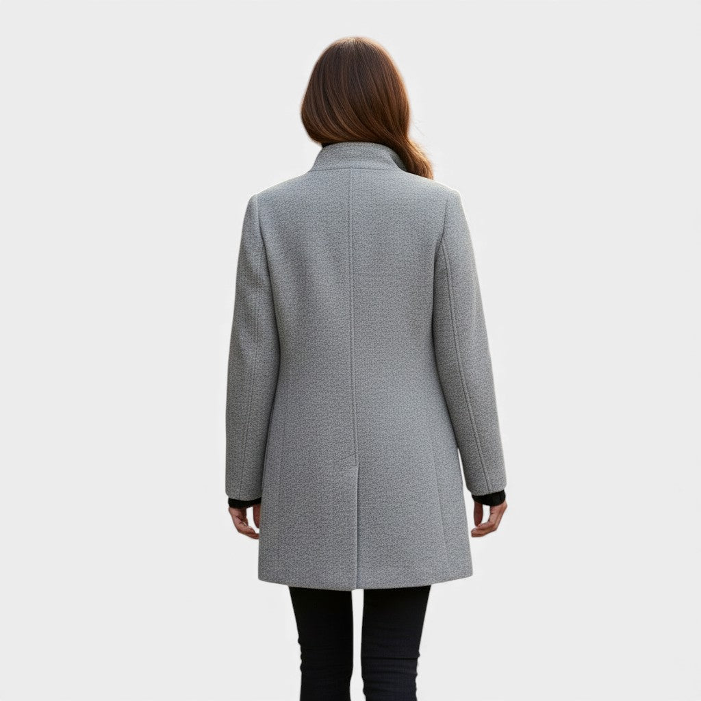 Stand Collar Single Breasted Wool Look Longline Coat 3