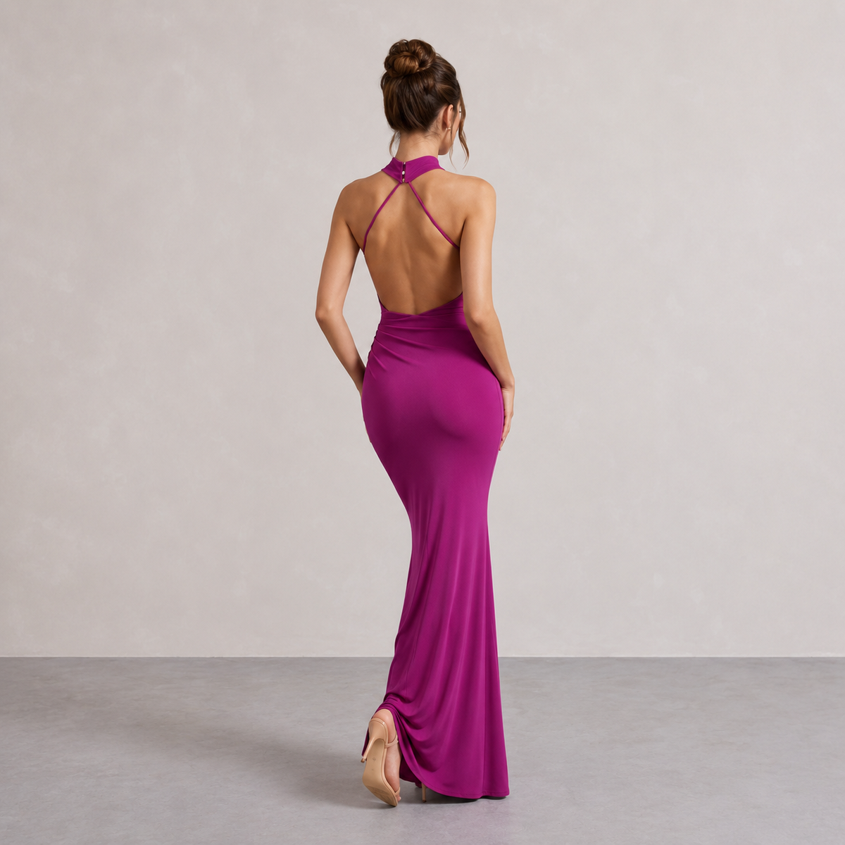 Asymmetric Halter Neck Ruched Mermaid Maxi Dress 9