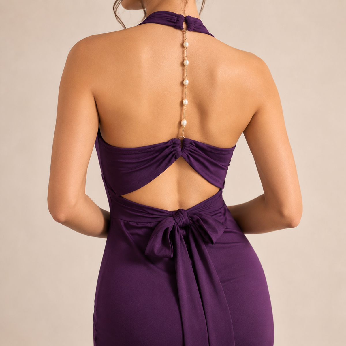 Halter Neck Backless Ruched Fishtail Maxi Gown 5