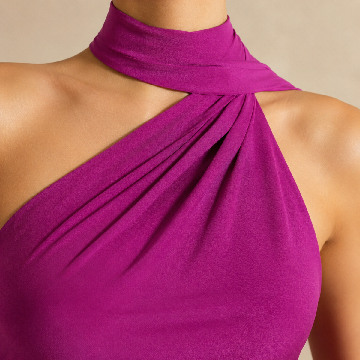 Asymmetric Halter Neck Ruched Mermaid Maxi Dress 8
