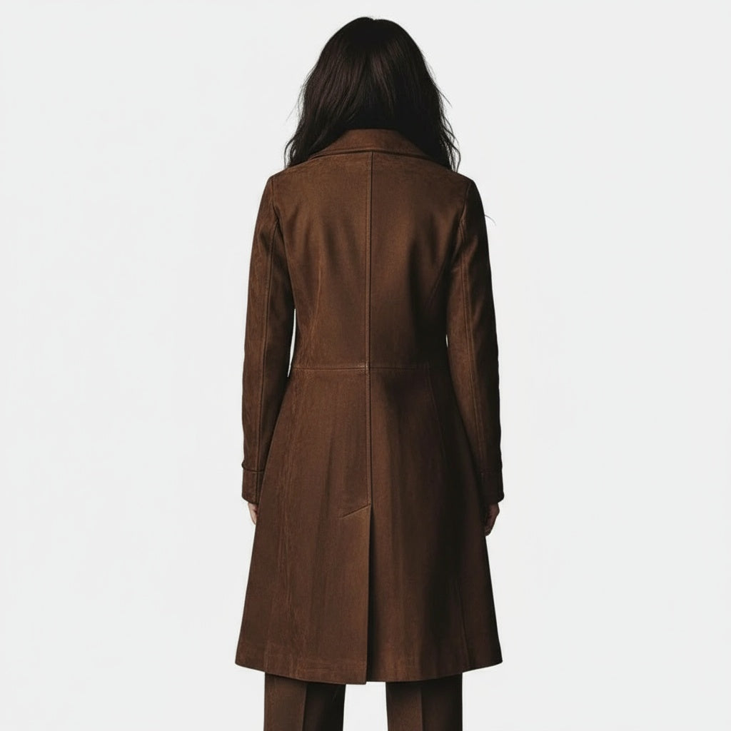 Suede Look Notch Lapel Button Front Longline Coat 3