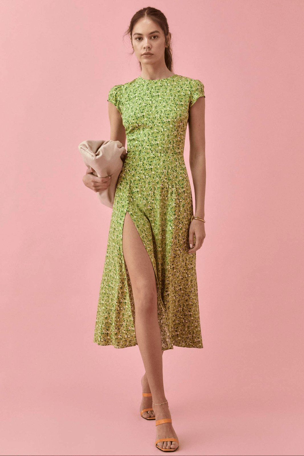 Floral Print Cap Sleeve High Split Bodycon Midi Summer Dress - View 4