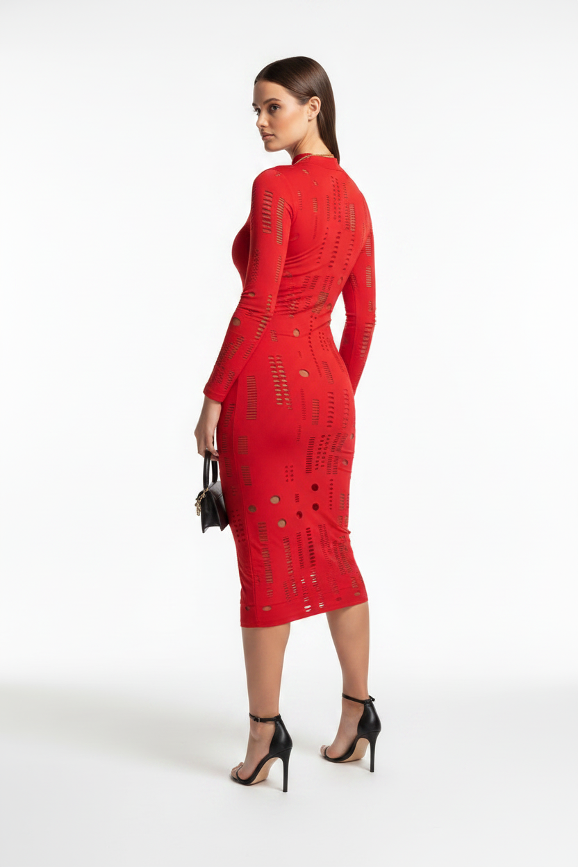 Mesh Sheer Off Shoulder Ruffle Midi Dress - View 7