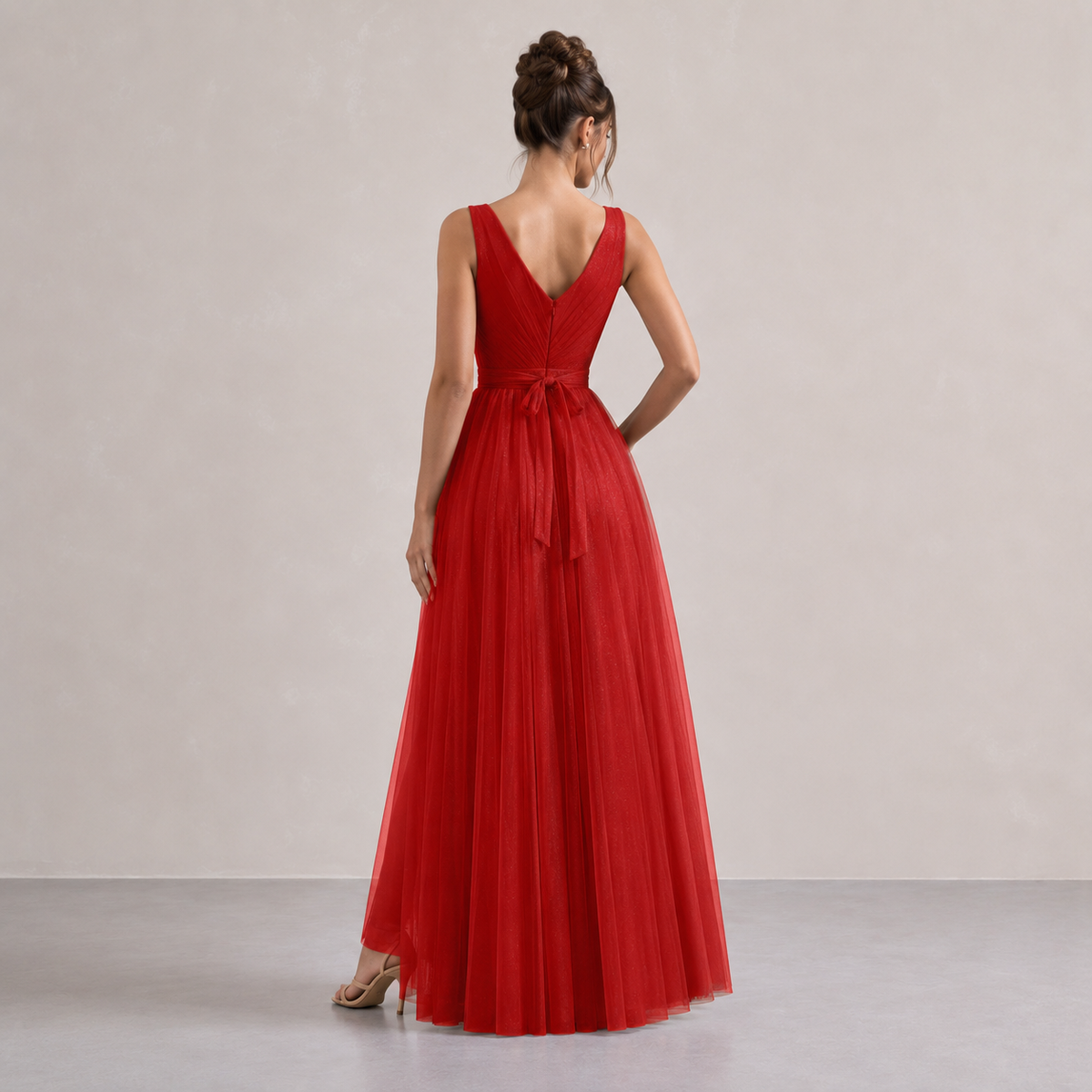 V-Neck Sleeveless Glitter High Split A-Line Maxi Gown 12