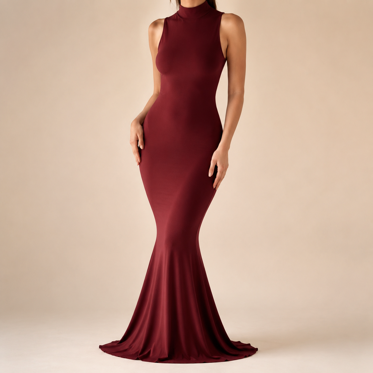 High Neck Sleeveless Fishtail Bodycon Maxi Dress 2