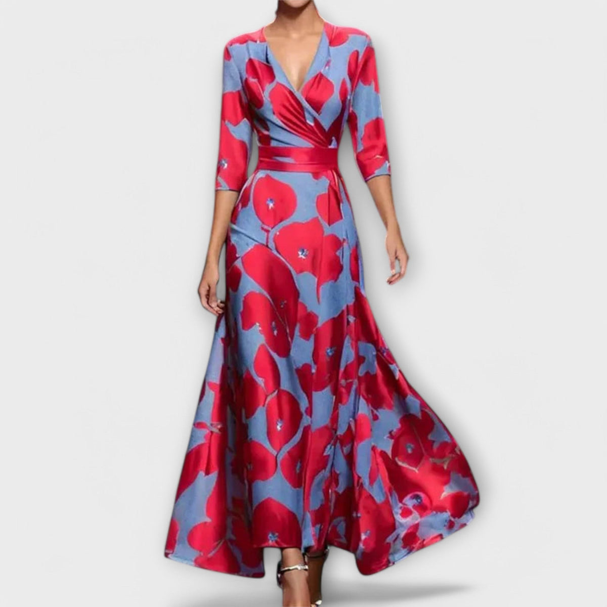 Floral Print V-Neck Long Sleeve Fit and Flare Maxi Dress 4