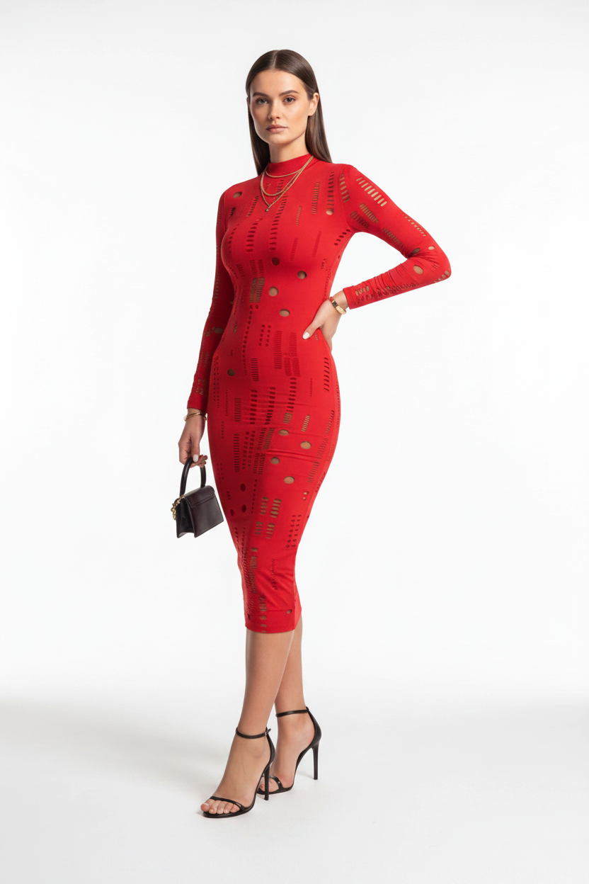 Mesh Sheer Off Shoulder Ruffle Midi Dress - View 6