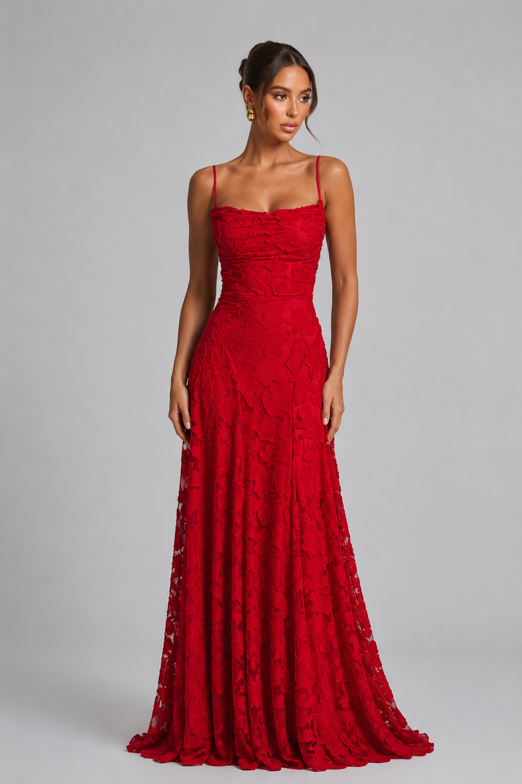 Spaghetti Strap Floral Burnout Lace A-Line Maxi Dress 6