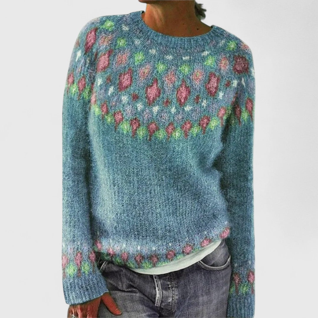 Fair Isle Crew Neck Long Sleeve Sweater