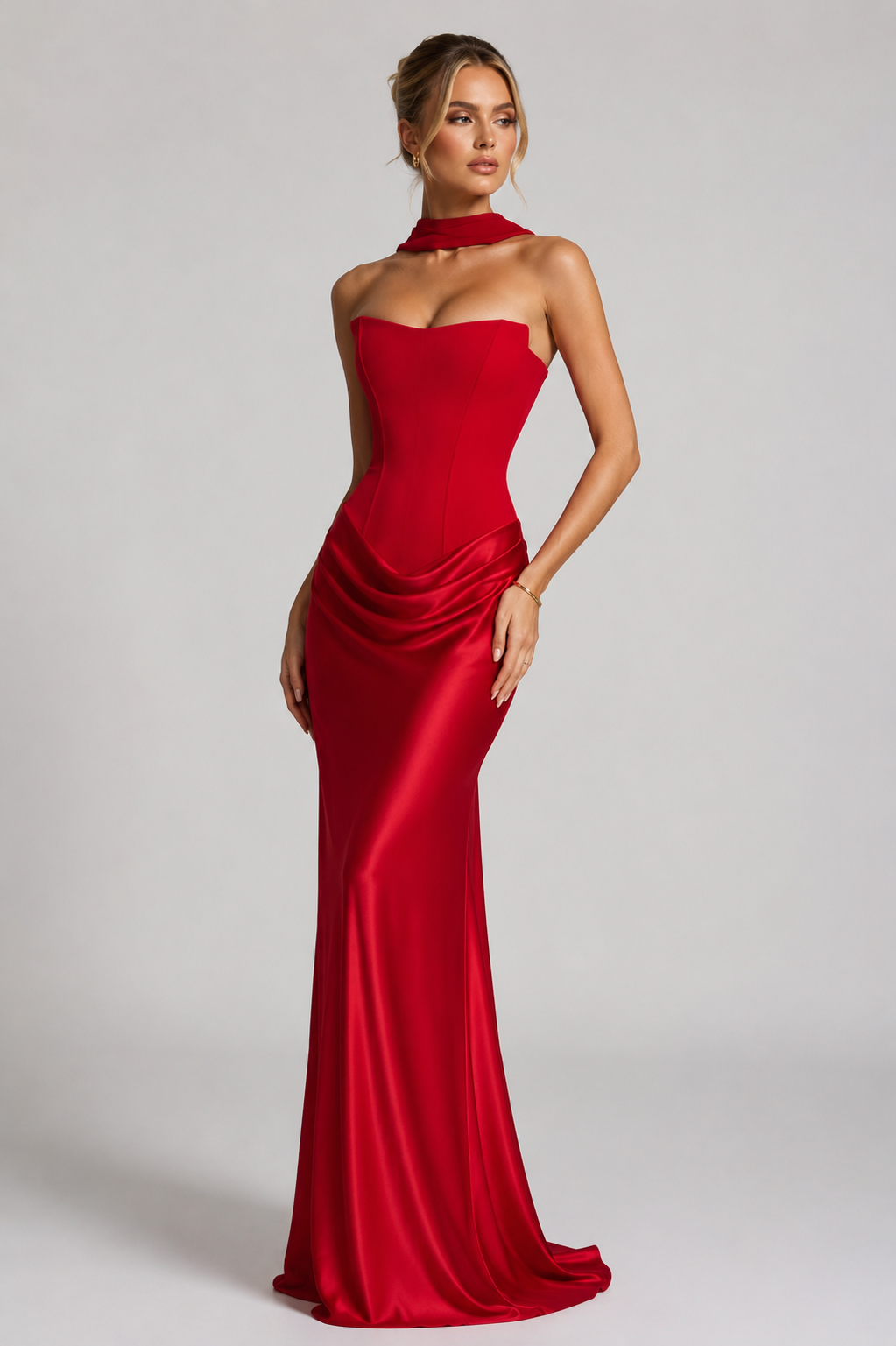 Strapless Corset Satin Ruched Mermaid Maxi Gown 7