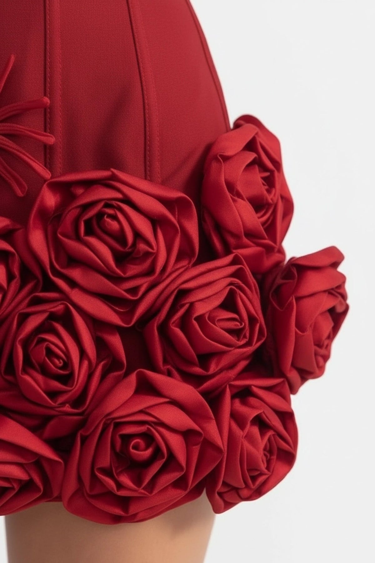 Corset Mini Dress with Sculpted Floral Hem – Red - View 3