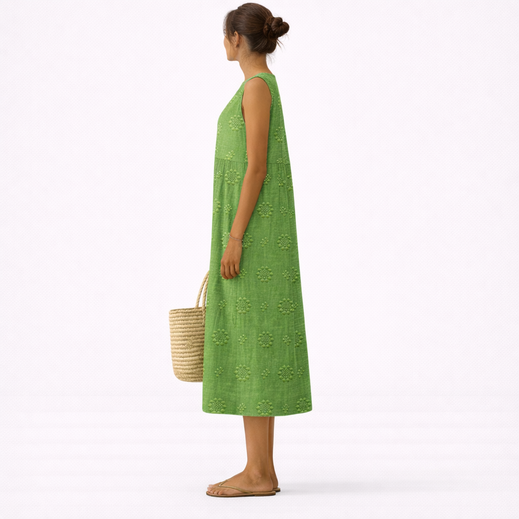 Textured Floral Crew Neck Sleeveless A-Line Midi Dress 4