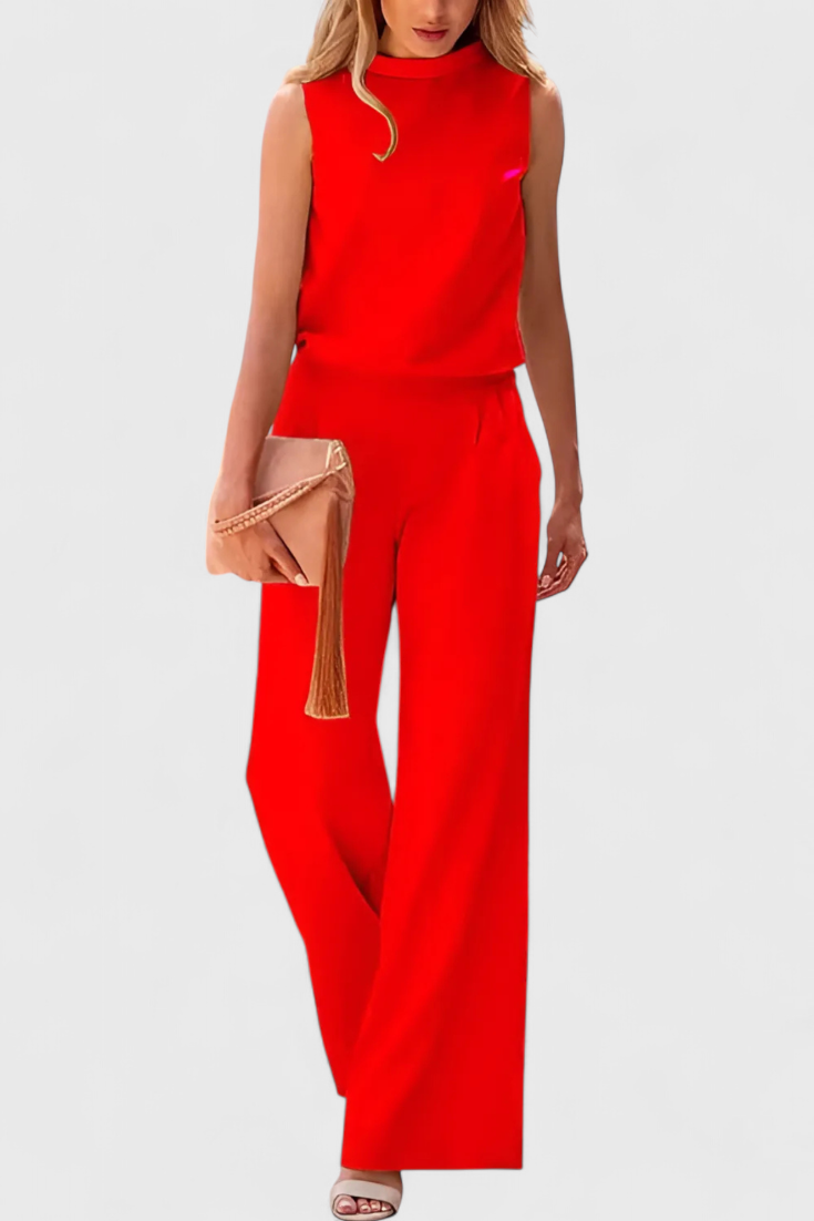Sleeveless Mock Neck Top and Wide Leg Pants Two Piece Set 2