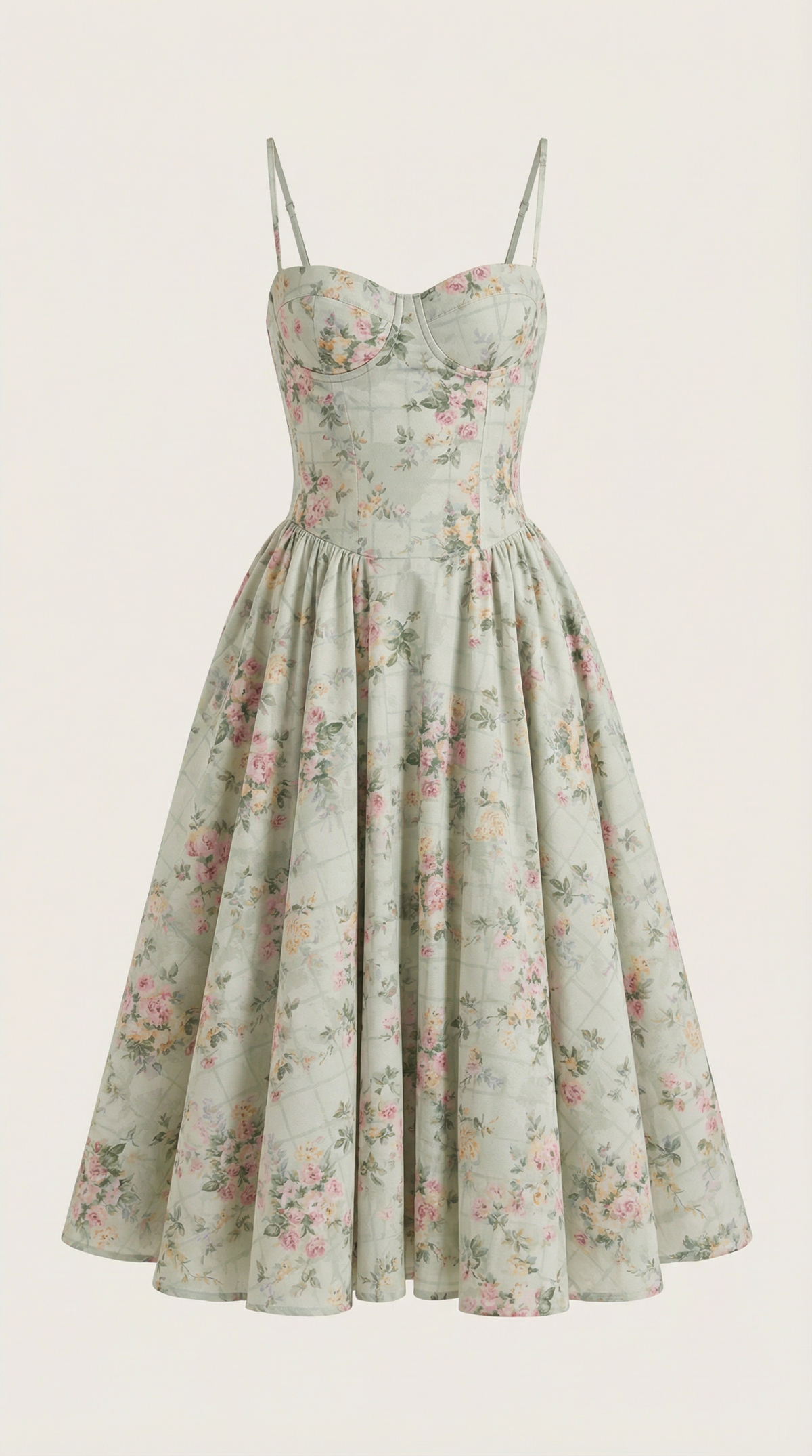 Floral Sweetheart Corset A-Line Midi Dress 5