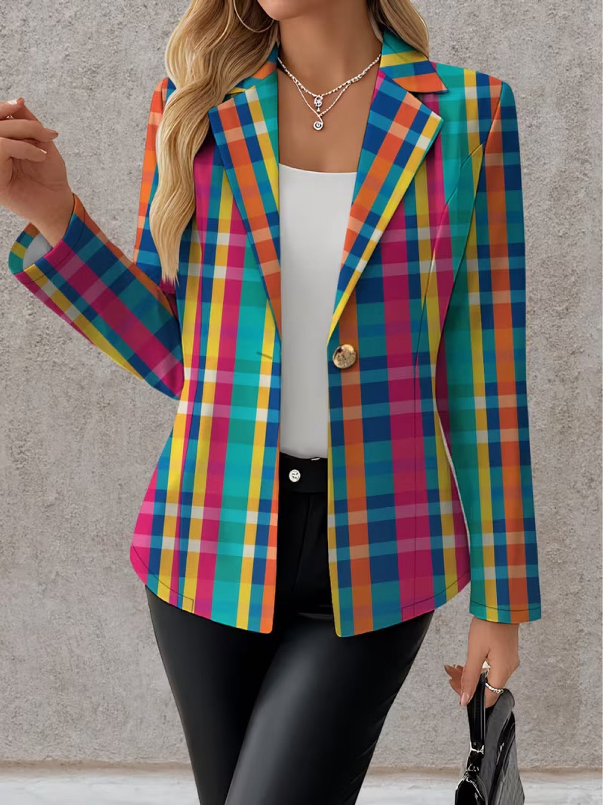 Plaid Notch Lapel Single Button Blazer 2