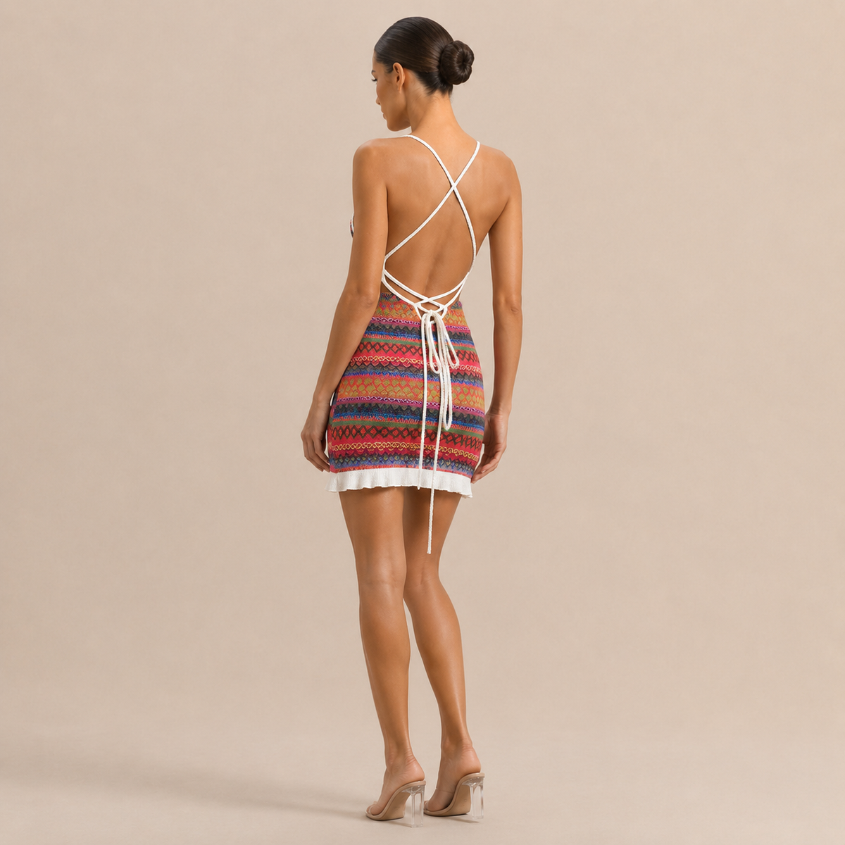 Scoop Neck Striped Knit Ruched Mini Dress 3