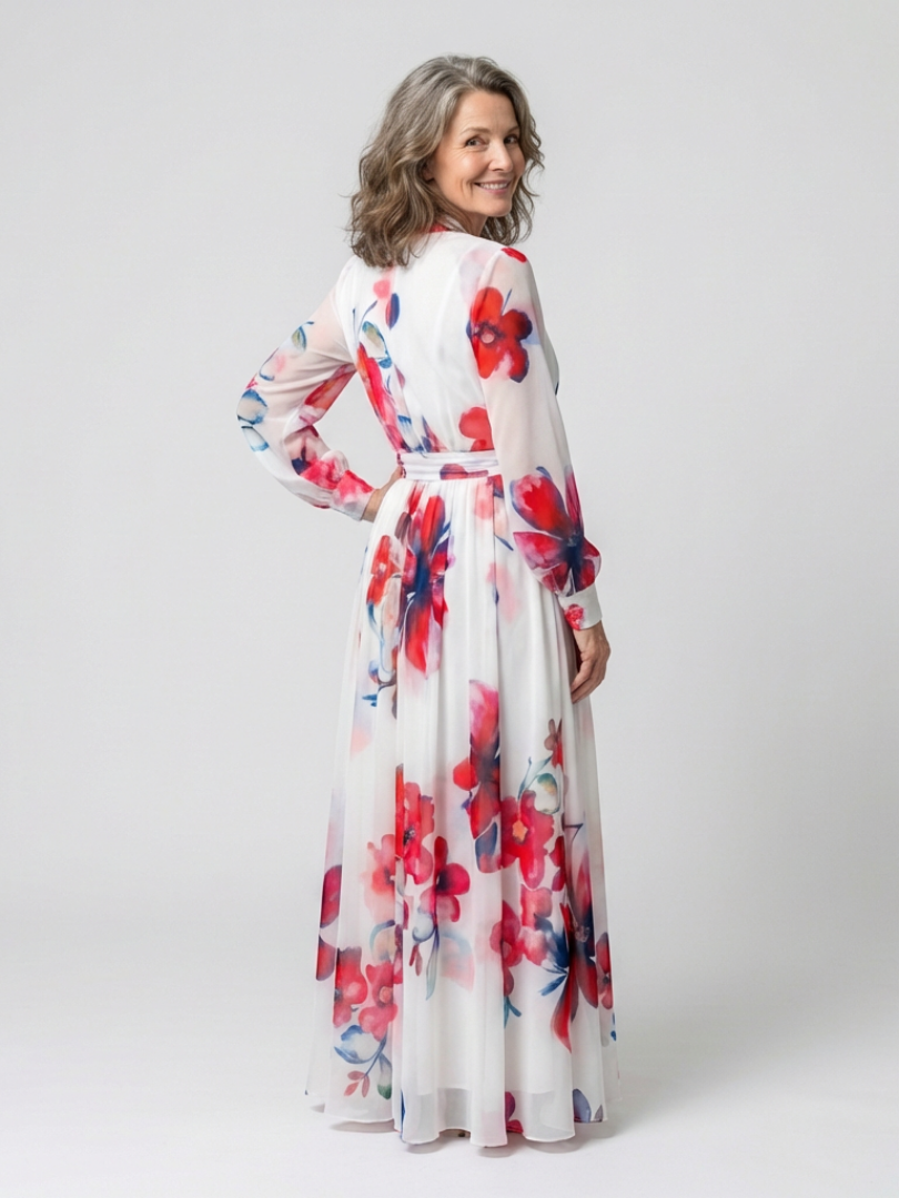 Floral Long Sleeve Wrap Belted Maxi Dress 3