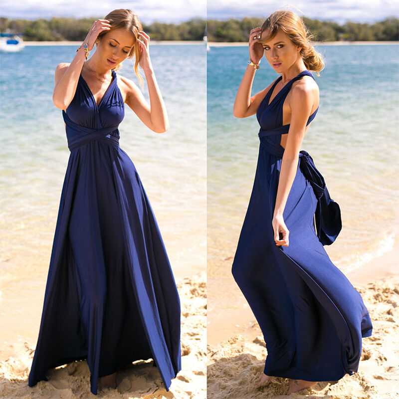 Convertible Infinity Wrap Halter Neck Open Back High Split Maxi Dress - View 2