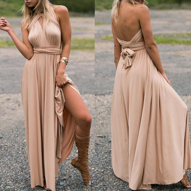 Convertible Infinity Wrap Halter Neck Open Back High Split Maxi Dress