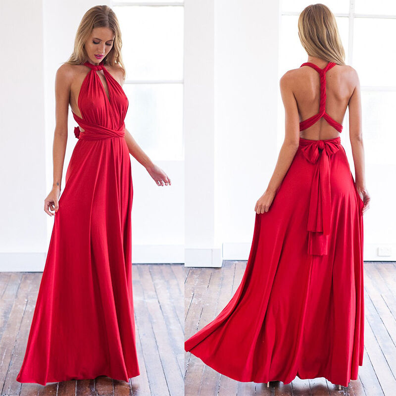 Convertible Infinity Wrap Halter Neck Open Back High Split Maxi Dress - View 4