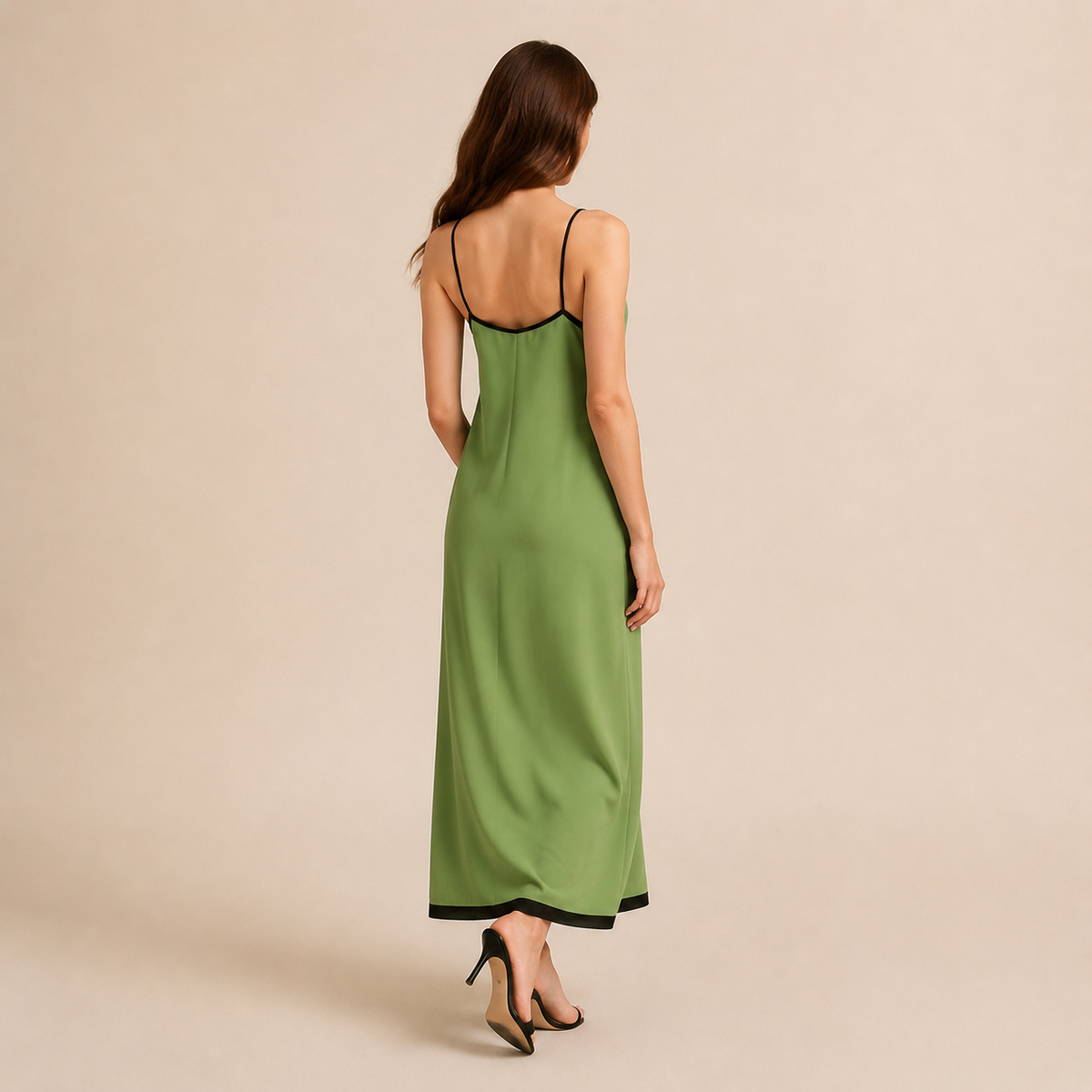 V-Neck Contrast Trim Slip Maxi Dress 3