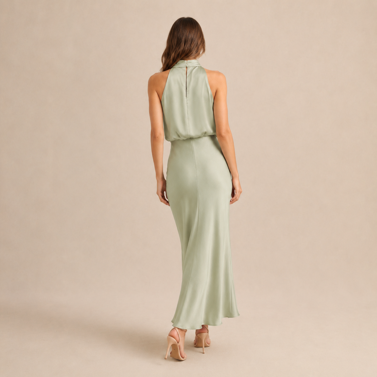 Satin Cowl Halter Neck Bias Cut Maxi Dress 23